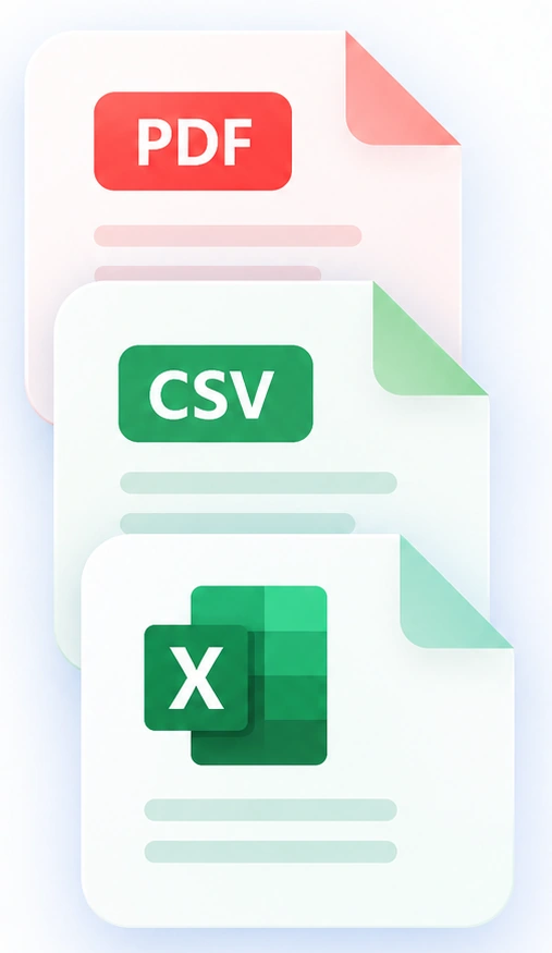 Archivos compatibles: PDF, CSV y Excel.